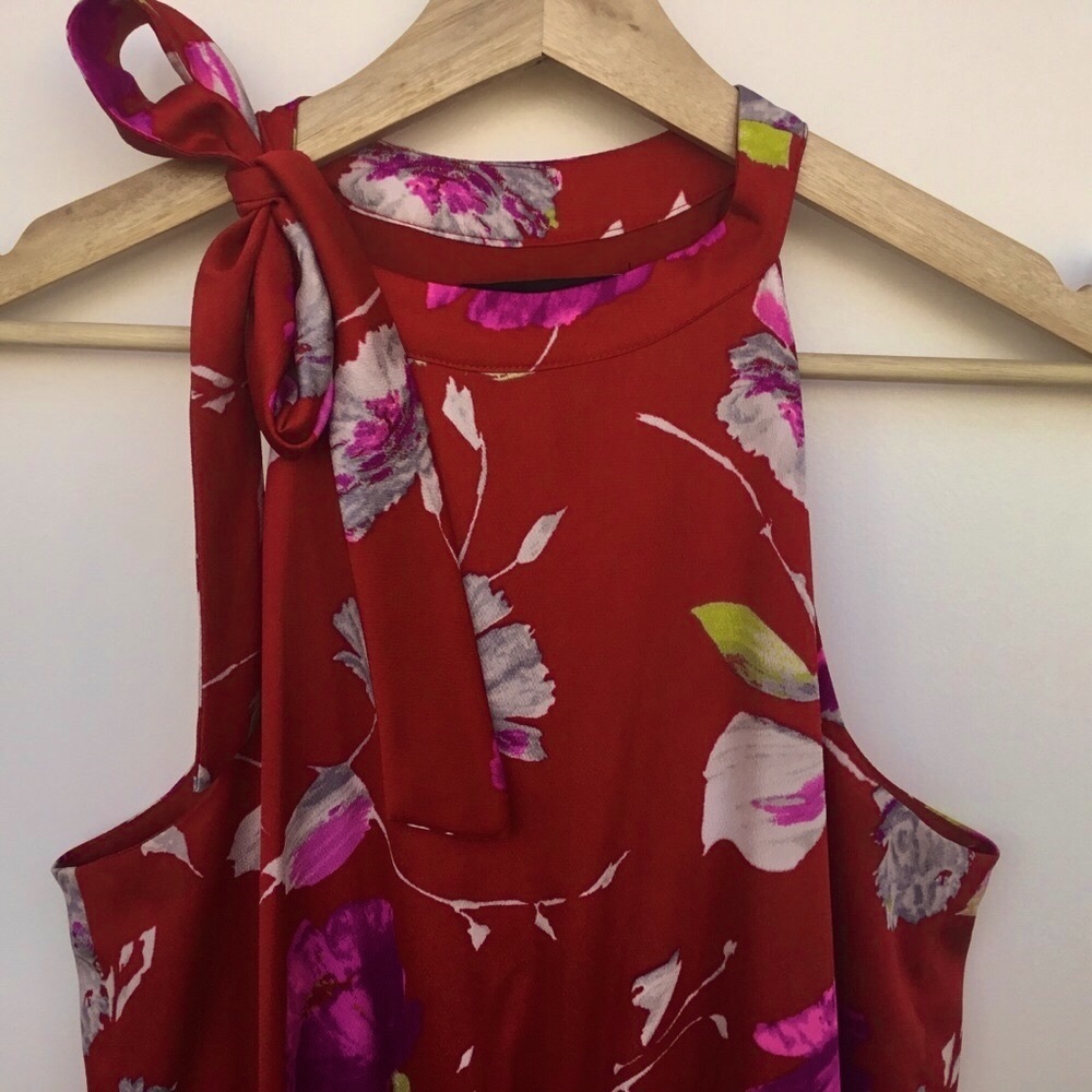 Red Floral Tie-neck Maxi Dress, Banana Republic XS